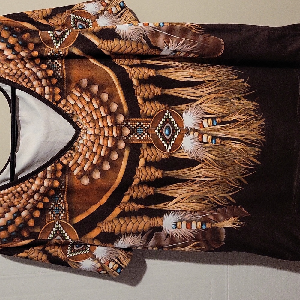 Source Unknown Brown Feather Print Blouse